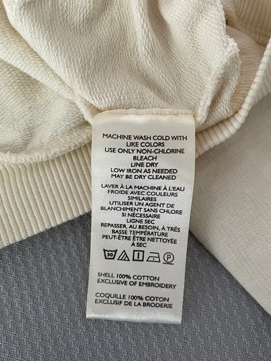 Anthropologie Cream Pullover Sweatshirt  Pink/Green Floral Embroidery Small - Picture 8 of 8